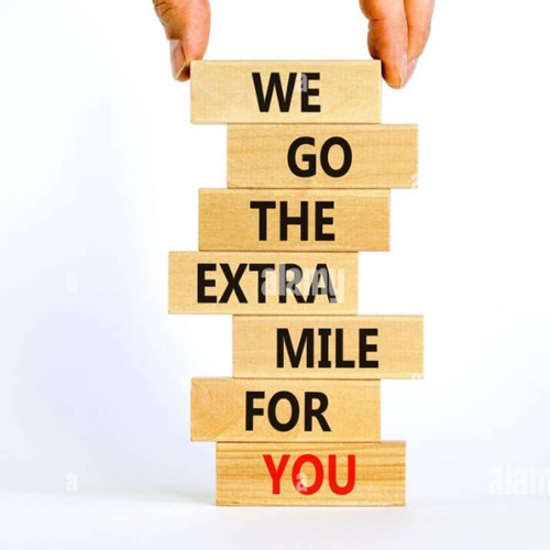 Building blocks with text: We go the extra mile for you