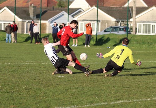 Marcus Griffiths scoring his second, just before half-time.