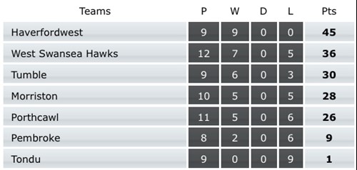 Haverfordwest Ladies League Table