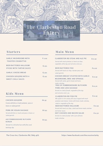 Clarbeston Road Eatery Menu 1